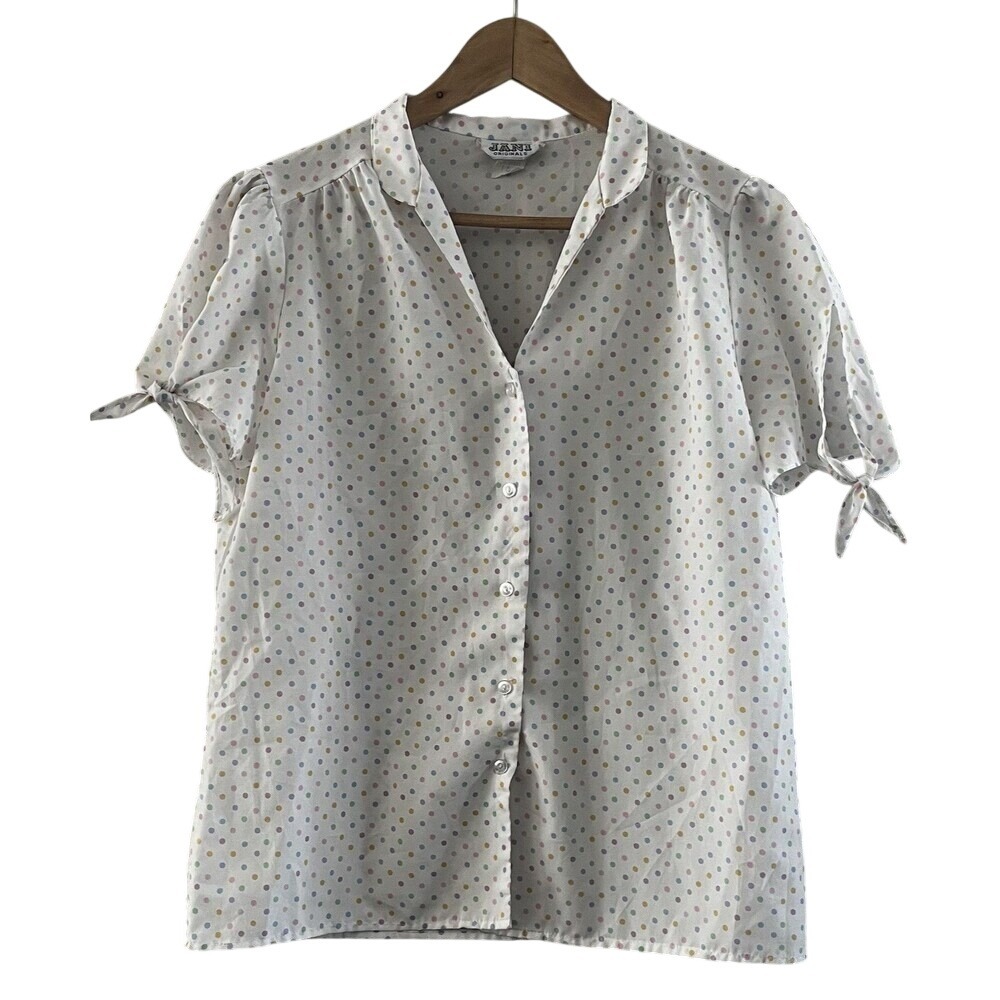 Vintage JANIS Polka Dot Sz 16 Shirt  Blouse Buttons Easter Spring